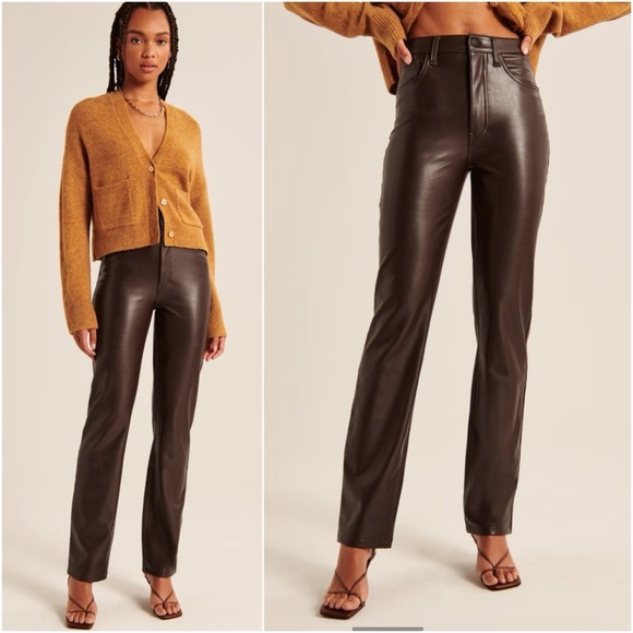 Abercrombie & Fitch The 90s Straight ultra high rise Vegan Leather Pants 27/4L - Picture 2 of 14